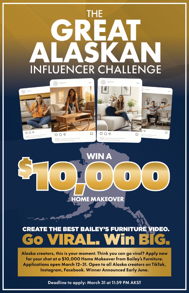 Bailey's Great Alaskan Influencer Challenge — Win a $10,000 Home Makeover prize graphic. Click to enlarge.